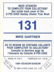 1984-85 O-Pee-Chee Stickers #131 Mike Gartner Back
