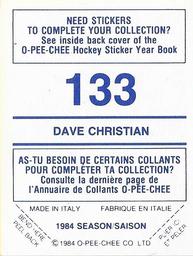 1984-85 O-Pee-Chee Stickers #133 Dave Christian Back