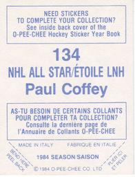 1984-85 O-Pee-Chee Stickers #134 Paul Coffey Back