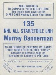 1984-85 O-Pee-Chee Stickers #135 Murray Bannerman Back