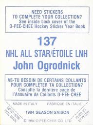 1984-85 O-Pee-Chee Stickers #137 John Ogrodnick Back
