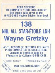 1984-85 O-Pee-Chee Stickers #138 Wayne Gretzky Back
