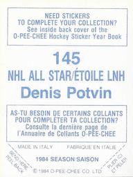1984-85 O-Pee-Chee Stickers #145 Denis Potvin Back