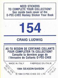 1984-85 O-Pee-Chee Stickers #154 Craig Ludwig Back