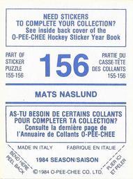 1984-85 O-Pee-Chee Stickers #156 Mats Naslund Back