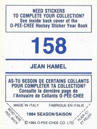 1984-85 O-Pee-Chee Stickers #158 Jean Hamel Back
