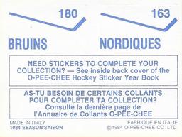 1984-85 O-Pee-Chee Stickers #163 / 180 Nordiques Logo / Bruins Logo Back