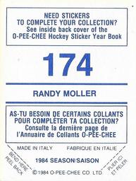 1984-85 O-Pee-Chee Stickers #174 Randy Moller Back
