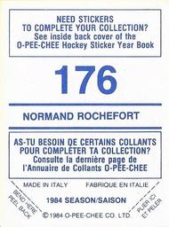 1984-85 O-Pee-Chee Stickers #176 Normand Rochefort Back