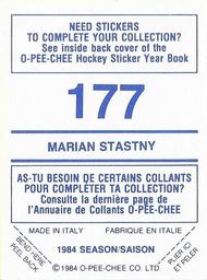 1984-85 O-Pee-Chee Stickers #177 Marian Stastny Back