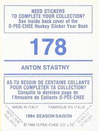 1984-85 O-Pee-Chee Stickers #178 Anton Stastny Back