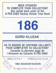 1984-85 O-Pee-Chee Stickers #186 Gord Kluzak Back