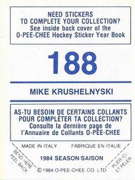 1984-85 O-Pee-Chee Stickers #188 Mike Krushelnyski Back