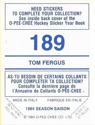 1984-85 O-Pee-Chee Stickers #189 Tom Fergus Back