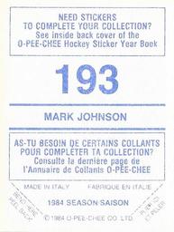 1984-85 O-Pee-Chee Stickers #193 Mark Johnson Back