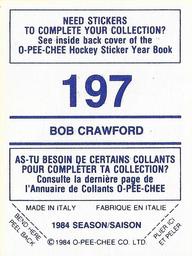 1984-85 O-Pee-Chee Stickers #197 Bob Crawford Back