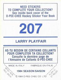 1984-85 O-Pee-Chee Stickers #207 Larry Playfair Back