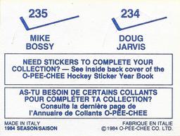 1984-85 O-Pee-Chee Stickers #234 / 235 Doug Jarvis / Mike Bossy Back