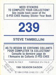 1984-85 O-Pee-Chee Stickers #239 Steve Tambellini Back