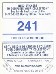 1984-85 O-Pee-Chee Stickers #241 Doug Risebrough Back