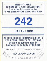 1984-85 O-Pee-Chee Stickers #242 Hakan Loob Back