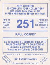 1984-85 O-Pee-Chee Stickers #251 Paul Coffey Back