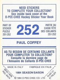 1984-85 O-Pee-Chee Stickers #252 Paul Coffey Back