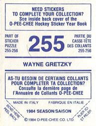 1984-85 O-Pee-Chee Stickers #255 Wayne Gretzky Back