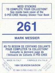 1984-85 O-Pee-Chee Stickers #261 Mark Messier Back