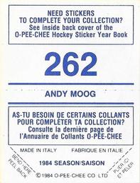 1984-85 O-Pee-Chee Stickers #262 Andy Moog Back