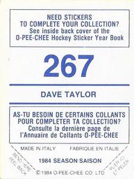 1984-85 O-Pee-Chee Stickers #267 Dave Taylor Back