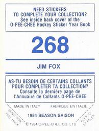 1984-85 O-Pee-Chee Stickers #268 Jim Fox Back