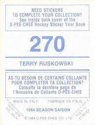 1984-85 O-Pee-Chee Stickers #270 Terry Ruskowski Back