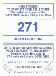 1984-85 O-Pee-Chee Stickers #271 Brian Engblom Back