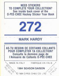 1984-85 O-Pee-Chee Stickers #272 Mark Hardy Back