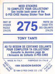 1984-85 O-Pee-Chee Stickers #275 Tony Tanti Back