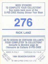 1984-85 O-Pee-Chee Stickers #276 Rick Lanz Back