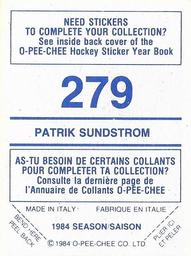1984-85 O-Pee-Chee Stickers #279 Patrik Sundstrom Back