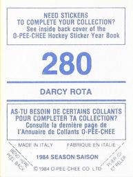 1984-85 O-Pee-Chee Stickers #280 Darcy Rota Back