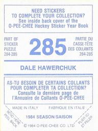 1984-85 O-Pee-Chee Stickers #285 Dale Hawerchuk Back