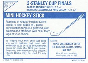 1985-86 O-Pee-Chee Stickers #2 Stanley Cup Finals Back