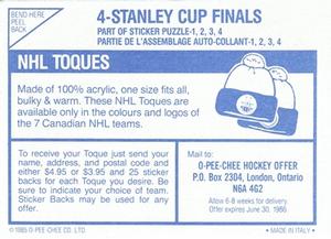 1985-86 O-Pee-Chee Stickers #4 Stanley Cup Finals Back