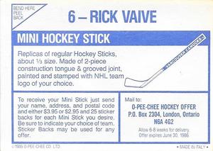 1985-86 O-Pee-Chee Stickers #6 Rick Vaive Back