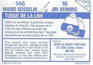 1985-86 O-Pee-Chee Stickers #16 / 146 Jim Benning / Mario Gosselin Back