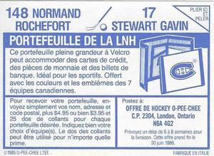 1985-86 O-Pee-Chee Stickers #17 / 148 Stewart Gavin / Normand Rochefort Back