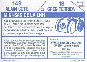 1985-86 O-Pee-Chee Stickers #18 / 149 Greg Terrion / Alain Cote Back
