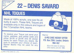 1985-86 O-Pee-Chee Stickers #22 Denis Savard Back
