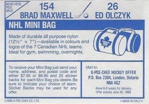 1985-86 O-Pee-Chee Stickers #26 / 154 Ed Olczyk / Brad Maxwell Back
