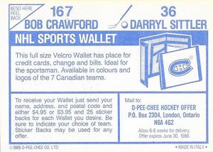 1985-86 O-Pee-Chee Stickers #36 / 167 Darryl Sittler / Bob Crawford Back