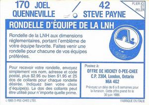 1985-86 O-Pee-Chee Stickers #42 / 170 Steve Payne / Joel Quenneville Back